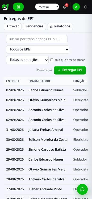 Entregas de EPI no celular